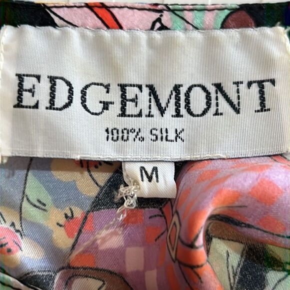 Edgemont 100% Silk Retro Themed Printed Tank Blouse - Size Medium - Picture 13 of 13